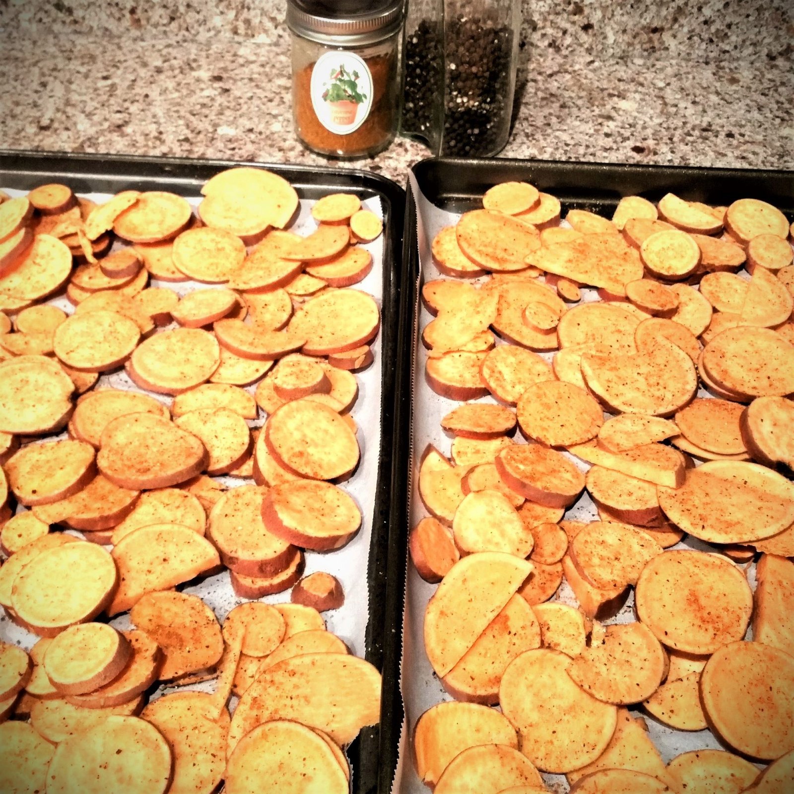 Yams have a lower-glycemic index. To save yourself a gruelling clean up, use parchment paper. A single sheet can be used repeatedly before disposal. 