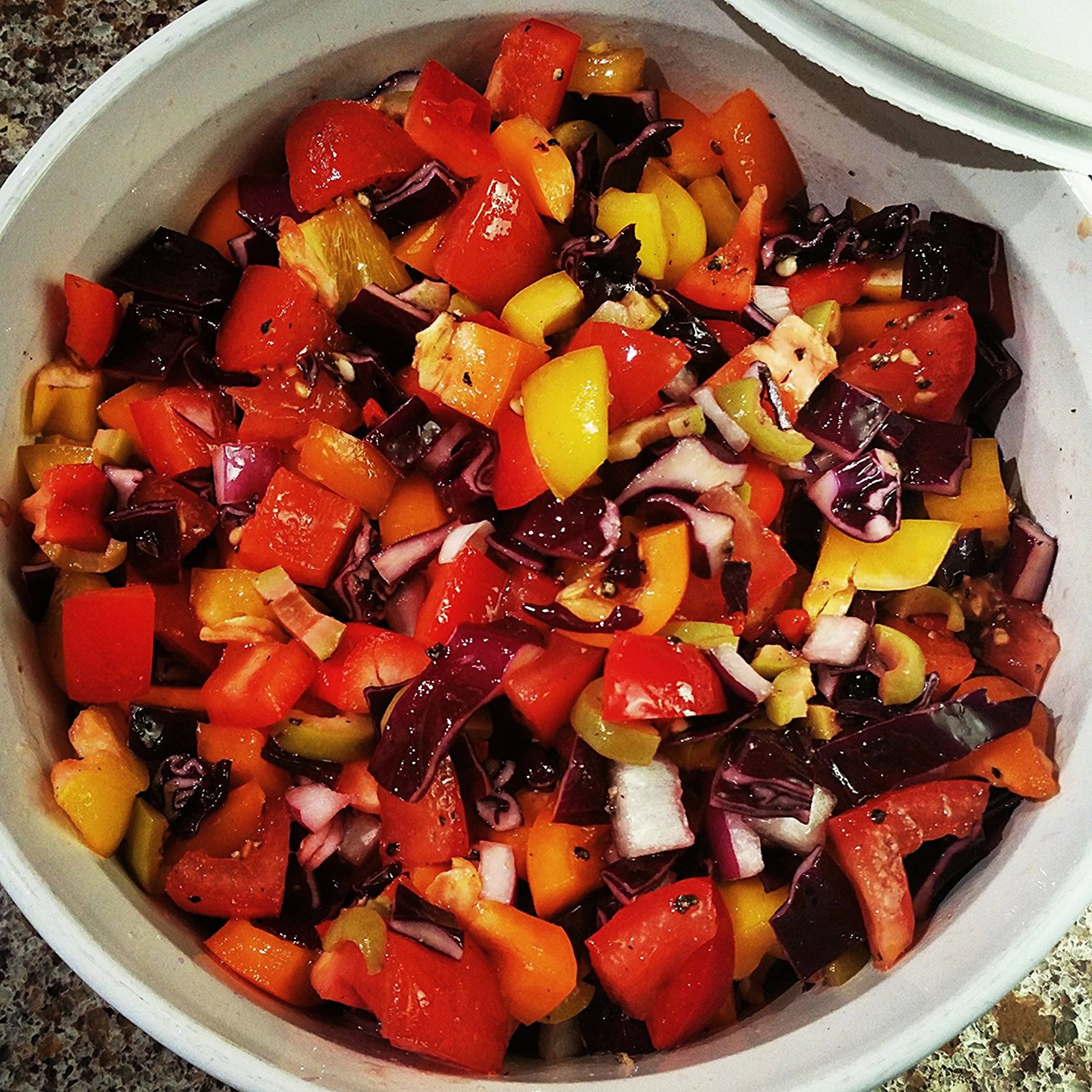 Prepare your salad in a casserole dish with a lid.
The food will last longer and it creates less waste — no plastic wrap needed.