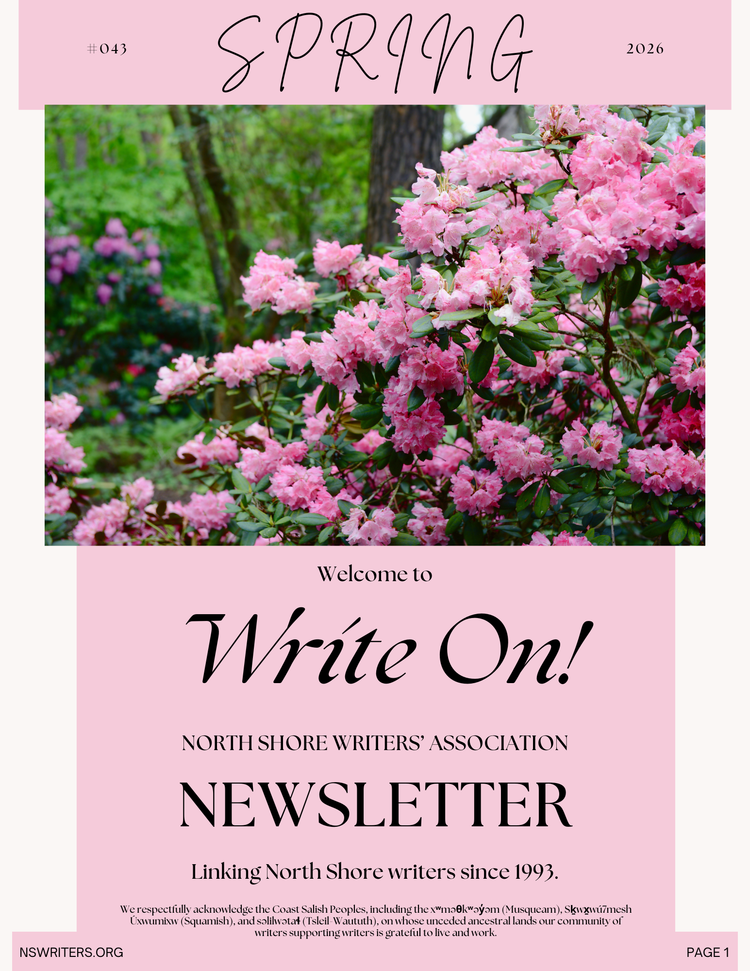 Spring 2026 Write On! newsletter